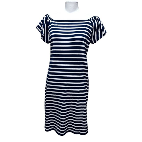 Ralph Lauren Womens Navy & White Striped Off-Shoulder Dress M - Picture 5 of 14